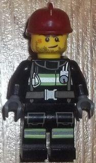 LEGO Minifigure-Fire - Reflective Stripes with Utility Belt, Dark Red Fire Helmet, Crooked Smile and Scar-Town / City / Fire-CTY343-Creative Brick Builders